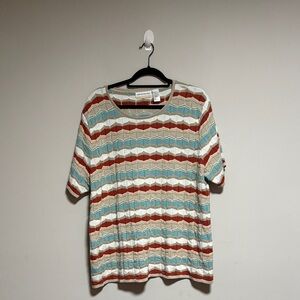 Alfred Dunner Multicolor Geometric Short Sleeve Top